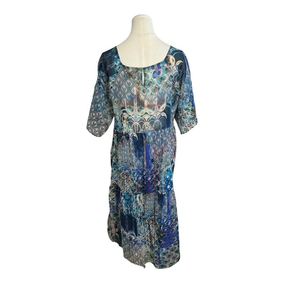 JOHNNY WAS Workshop Klodi Raglan Tiered Midi Dress Size M Tropical Vacation Blue - Picture 6 of 15